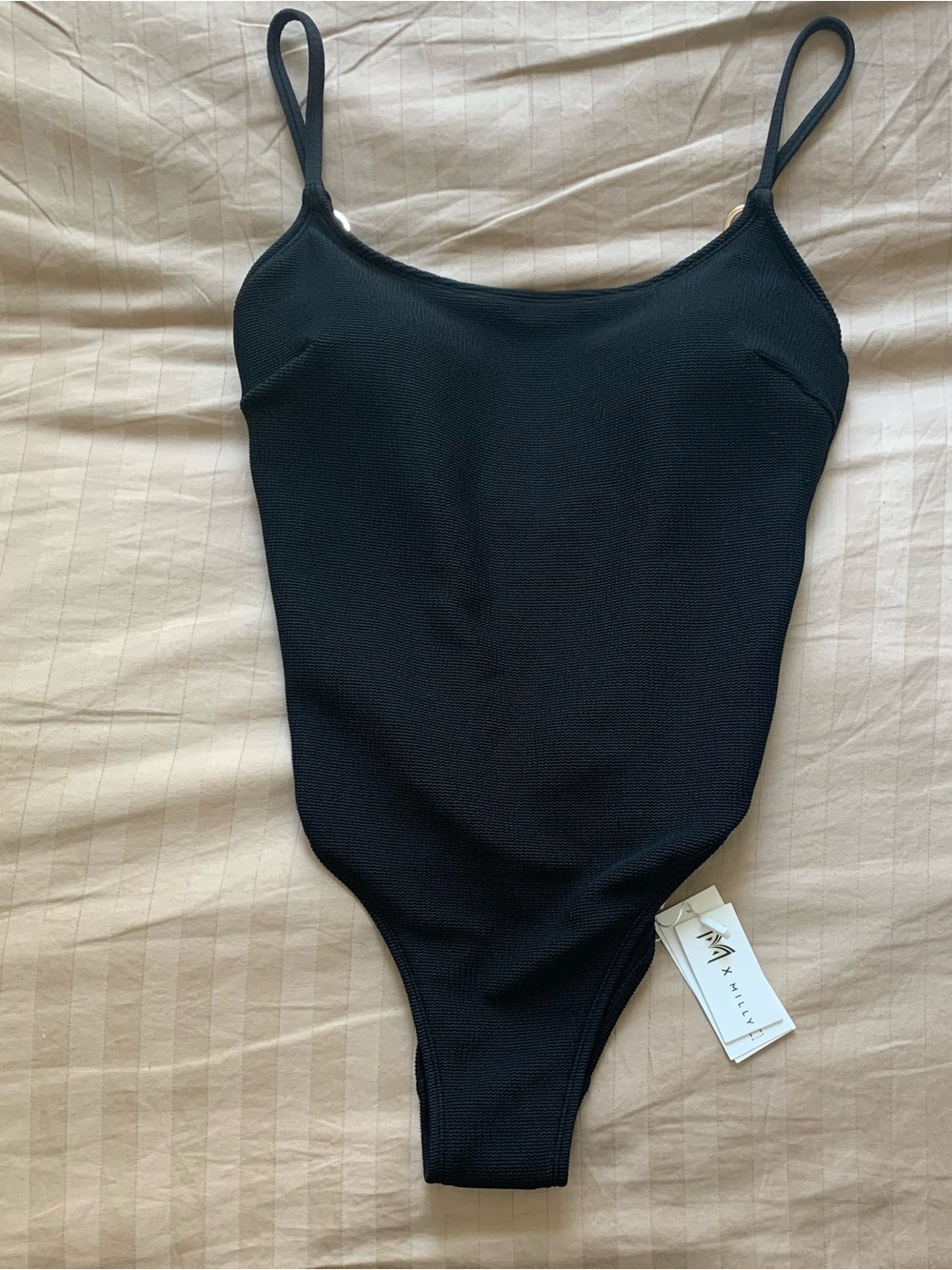 Milly Black Ribbed One-Piece Bodysuit NWT